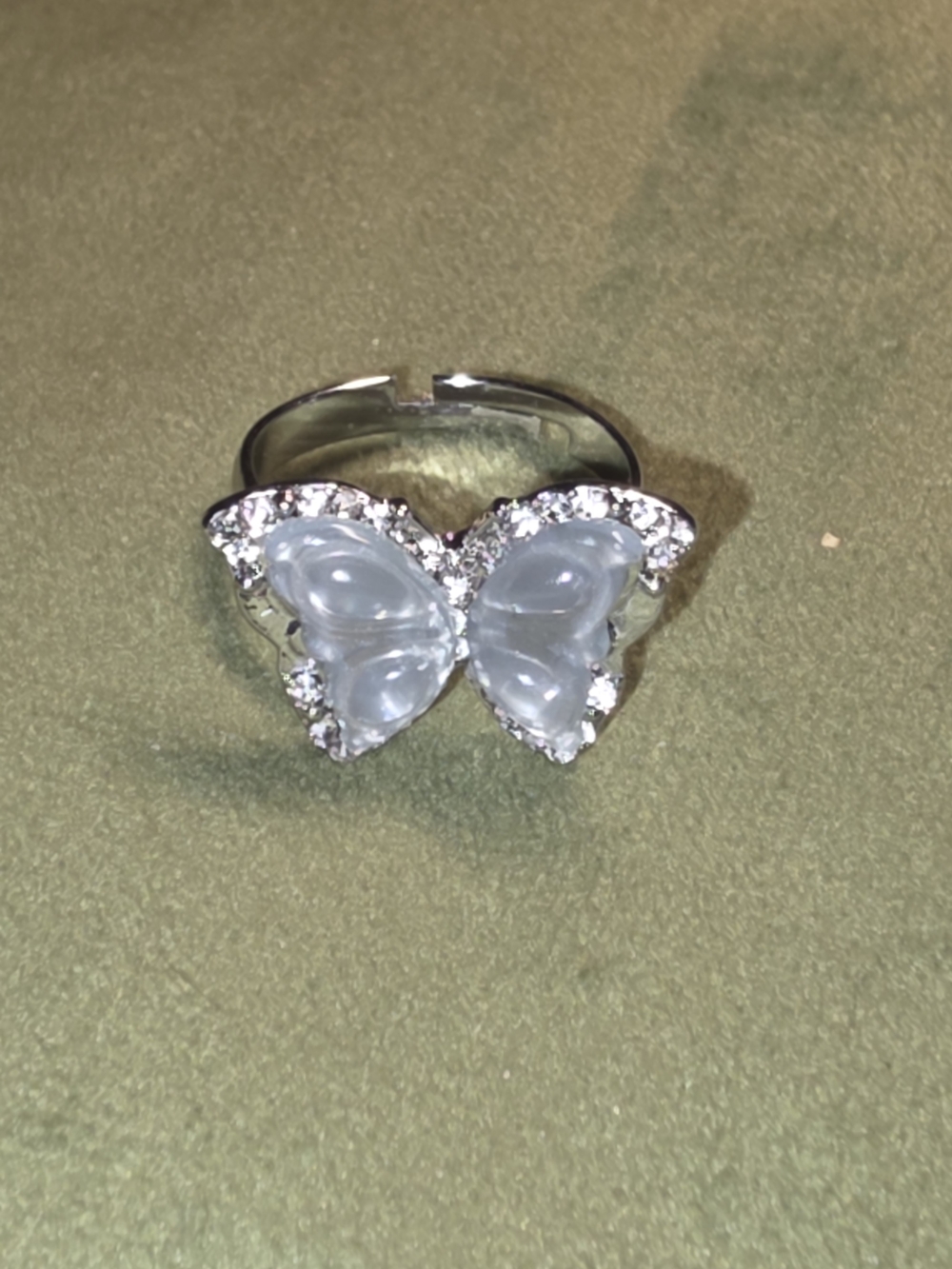 Source Unknown Silver Tone Butterfly Ring  Translucent White Wings Adjustable